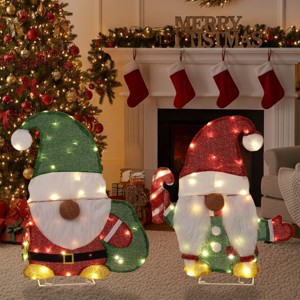 Racxily Set of 2 Lighted Gnome and Candy Cane Christmas Decorations, Pre-lit 2D Holiday Decor with 80 Warm White LED Lights - 1 of 4