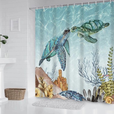 LunaLulinlk Sea Turtle Shower Curtain Ocean Beach Bathroom Curtain