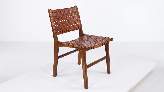 Set of 2 Contemporary Leather and Teak Dining Chairs Brown - Olivia &#38; May, 2 of 6, play video