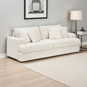 88.58" Corduroy 3-Seater Sofa with Spring Cushions & Throw Pillows - 1 of 4
