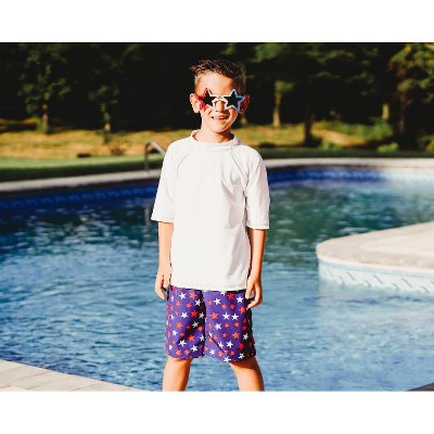 City Threads Boys Recycled Polyester UPF 50+ Soft Stretch Below-the-Knee Printed Swim Board Shorts | Blue Hawaii - 8Y — фото 6