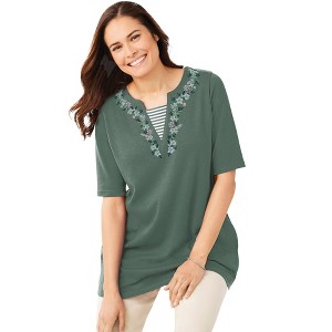 Woman Within Plus Size 7-Day Embroidered Layered-Look Tunic - 1 of 4