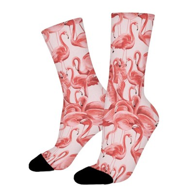 Red Flamingo Watercolor Painting Women Printed Crew Socks Funny Funky Socks Soft Polyester Novelty Gifts for Artists Men