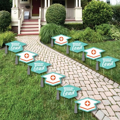 Big Dot of Happiness Medical School Grad - Grad Cap Lawn Decorations - Outdoor Doctor Graduation Party Yard Decorations - 10 Piece