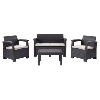 Keter corfu outdoor 4 seater rattan sofa furniture set hot sale
