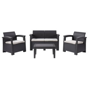 Lake Front 4pc Rattan Patio Set with Cushions - Black/Gray - CorLiving: Weather-Resistant Outdoor Seating - 1 of 4
