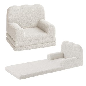 Kids Couch, 2-in-1 Convertible Teddy Fleece Fabric Toddler Sofa Chair, Soft Fold Out Couch Lounger for Kids, Comfy Children's Sofa Bed - 1 of 4