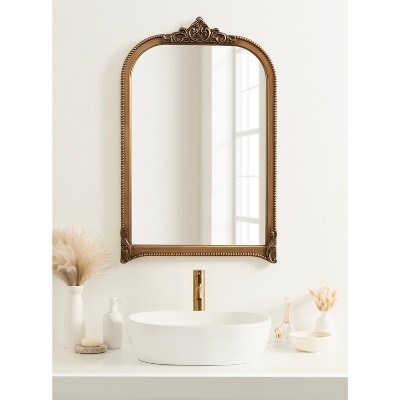 Hubanks 24"x38" Gold Arched Wall Mirror with Ornate Frame