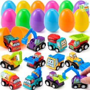 Joyfy 12  Packs Prefilled Easter Eggs with Car Truccks Toys for Kids Classroom Exchange Gift Easter Party Favors - 1 of 4