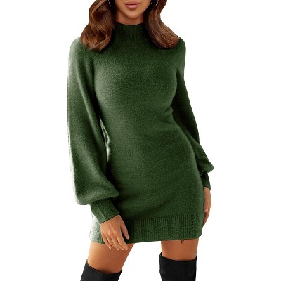 EXLURA Women's Mock Neck Ribbed Long Sleeve Bodycon Pullover Cute Mini Sweater Dress