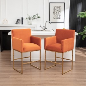 SEYNAR Mid Century Modern Velvet Accent Armrest 27-inch Tall Bar Stool Set of 2 with Metal Frame - 1 of 4