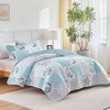 3 Piece Floral Patchwork Quilt Set, Blue White Flowers, Soft Microfiber, Queen Size, 90x90 Inches - 2 of 4