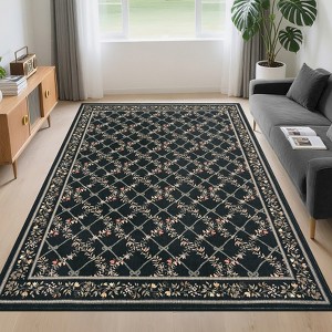 Modern Washable Area Rug for Living Room, Floral Printed Floor Rug with Non Slip Backing, Ultra-Thin Stain Resistant Carpet for Home - 1 of 4