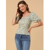 Allegra K Women's Puff Sleeve Square Neck Peasant Floral Blouse - 3 of 4