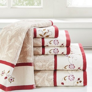Embroidered Cotton Jacquard 6 Piece Towel Set - 1 of 4
