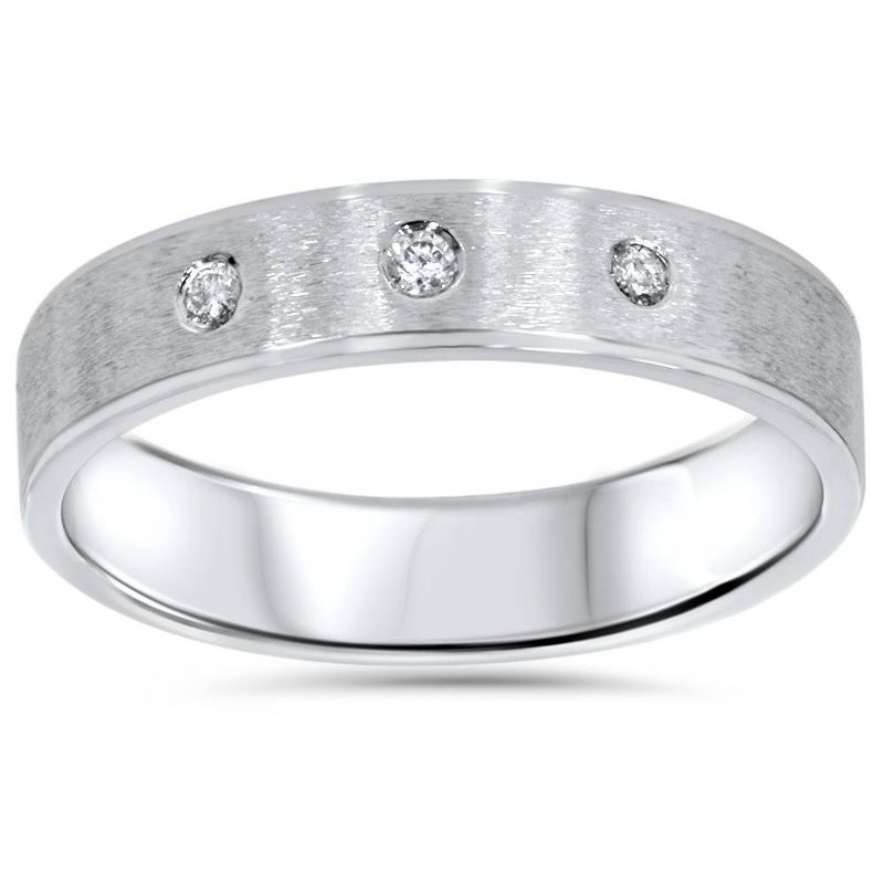 Pompeii3 Mens White Gold Brushed Diamond Wedding Ring Band, 1 of 6