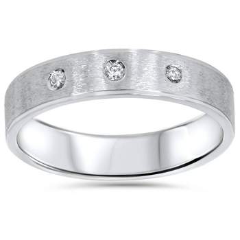 Pompeii3 Mens White Gold Brushed Diamond Wedding Ring Band