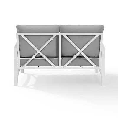 Gray and White Steel Outdoor Loveseat with Cushions