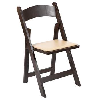 Flash Furniture HERCULES Series Chocolate Wood Folding Chair with Vinyl Padded Seat
