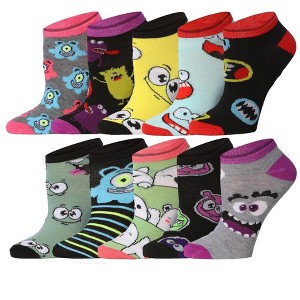 Tipi Toe Womens 10 Pairs Cartoon Chaos Collection Pattern & Mix Colors For Vibrant Style Low Cut/No Show Socks - 1 of 4