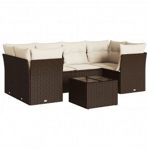 vidaXL Garden Sofa Set Brown, Cream white - 1 of 4