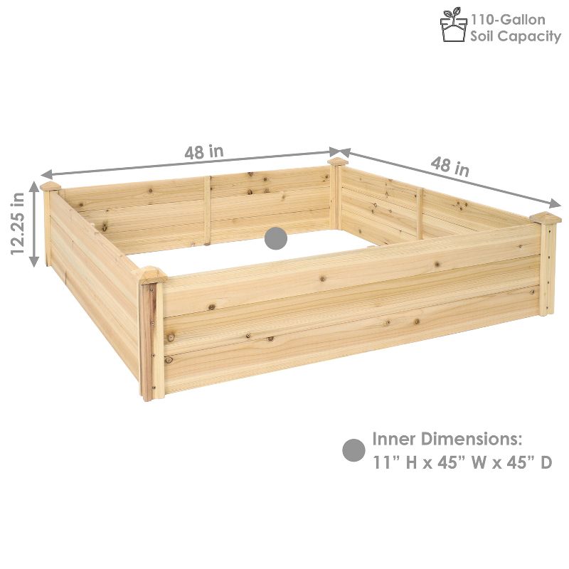 Sunnydaze Outdoor Square Wood Raised Garden Bed for Flower, Vegetable, and Herb Gardening - 48" Square - Brown, 4 of 11