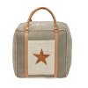Canvas Pouf with Faux Leather Detail Gray - Olivia & May: Rustic Square, Indoor Use, No Assembly Required - 3 of 4