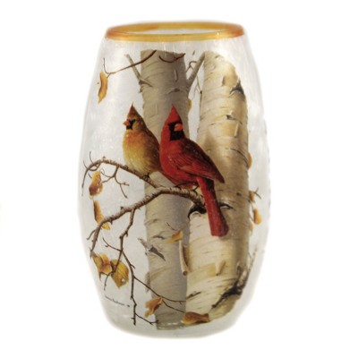 Stony Creek 5.0" Fall Cardinals Small Lit Vase Autumn Birch Tree  -  Novelty Sculpture Lights