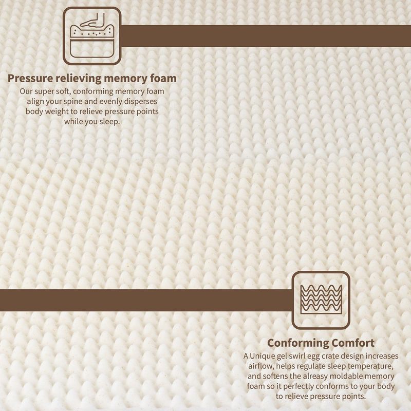 Continental Sleep, 1" Convoluted Copper-Infused Memory Foam Mattress Toppers, Cooling and Pressure Relieving with Airflow Design, Beige, 5 of 8