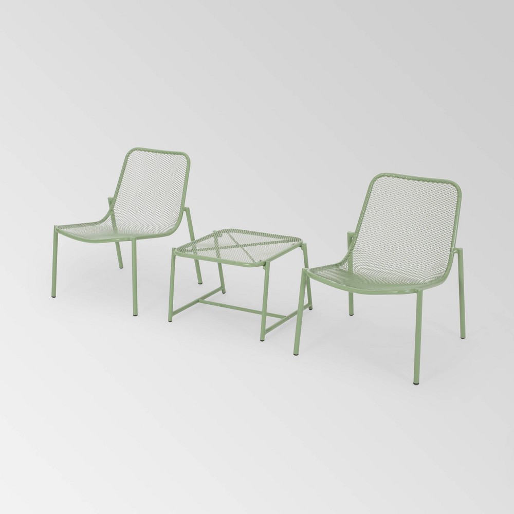 Photos - Garden Furniture Bucknell 3pc Iron Modern Chat Set - Matte Green - Christopher Knight Home