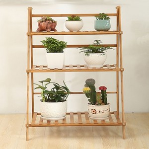 3 Tier Heavy Duty Bamboo Plant Stand Foldable Corner Planter Indoor Flower Pots Display Rack for Outdoor Garden Balcony & Patio - 1 of 4