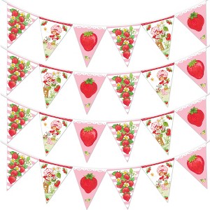 Treasures Gifted Strawberry Shortcake Pennant Banners - Pre-strung Triangle Pennant Banners - Strawberry Shortcake Birthday Party Decorations - 1 of 4