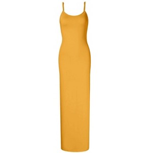 Coolmee Womens Slip Maxi Dress Sexy Bodycon Dresses Sleeveless Crewneck Long Dress XS Yellow - 1 of 4