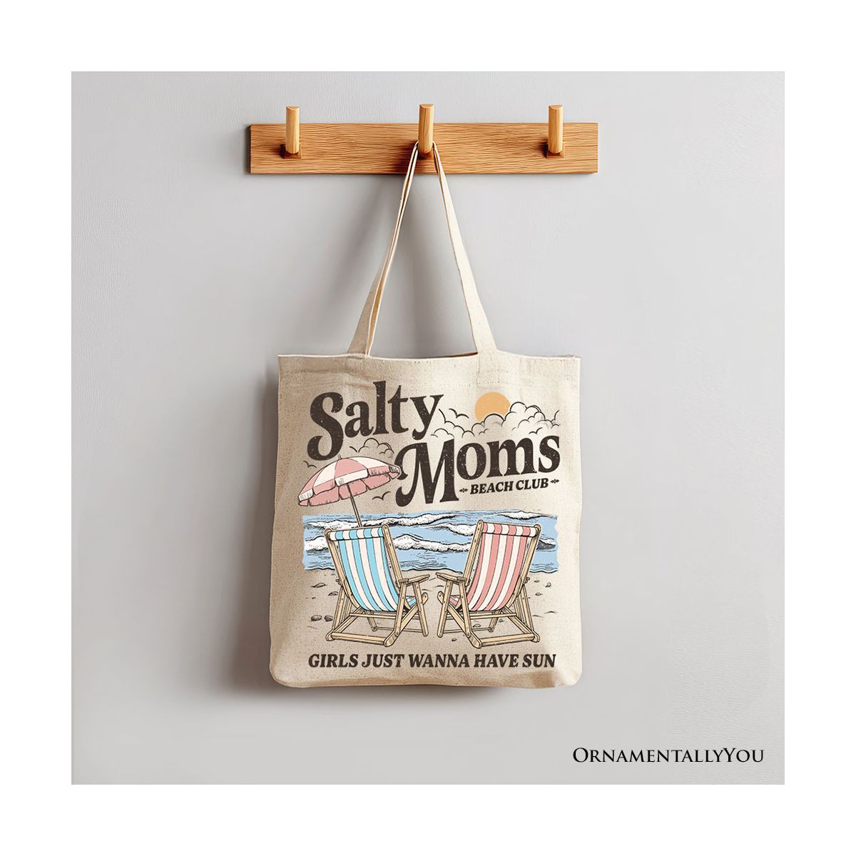 Salty Moms Beach Club Canvas Tote Bag, Retro Summer Gift for Ocean Loving Mothers | OrnamentallyYou