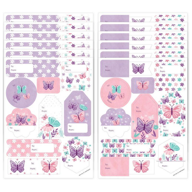Big Dot of Happiness Beautiful Butterfly Assorted Floral Baby Shower or Birthday Party Gift Tag Labels To and From Stickers 12 Sheets 120 Stickers, 1 of 9