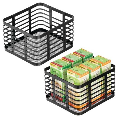 Metal Pantry Basket with Handles - Set of 2 - Matte Black