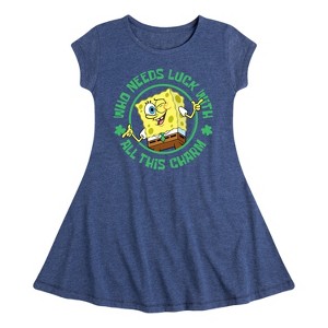 Girls' - SpongeBob Squarepants - Who Needs Luck With This Charm Fit & Flair Cap Sleeve Dress - 1 of 4