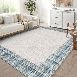 Extra Large Washable Plaid Rug 10x13 Ft Modern Bordered Rug Non-Slip, Low Pile Soft Floor Carpet for Family Room, Stain & Fade Resistant‌ Carpet - 1 of 4