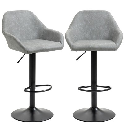Gray Adjustable Swivel Bar Stools with Flared Arms, Set of 2