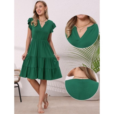 Женские платья INSPIRE CHIC Women's Summer Tiered V Neck Ruffle Cap Sleeve Flowy A-Line Midi Dresses X-Large Dark Green — фото 2