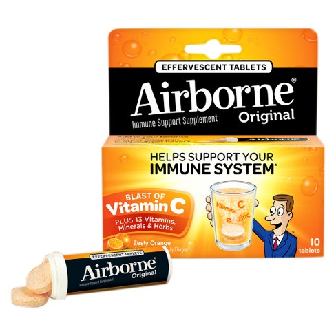 airborne immune support supplement tablets 10ct dissolving zesty orange target supplements