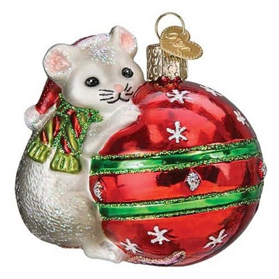 Old World Christmas 3.0 Inch Playful Christmas Mouse Ball Ornament Santa Hat Tree Ornaments