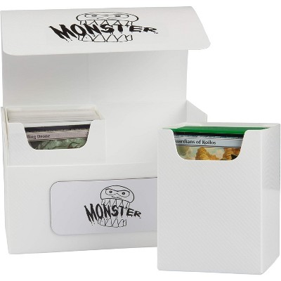 Monster Protectors XL Magnetic Double Deck Box- White, Holds 200 Gaming TCGs, Self-locking Closure, Use w Standard & Smaller Size Gaming Trading Cards