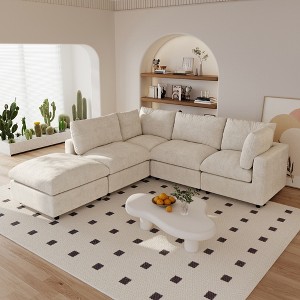 L Shaped Sectional Couch 134 Inch 4-Seater Modern Modular Sofa with Ottoman,Chenille Deep Seat Couches for Living Room, Bedroom and Apartment - 1 of 4