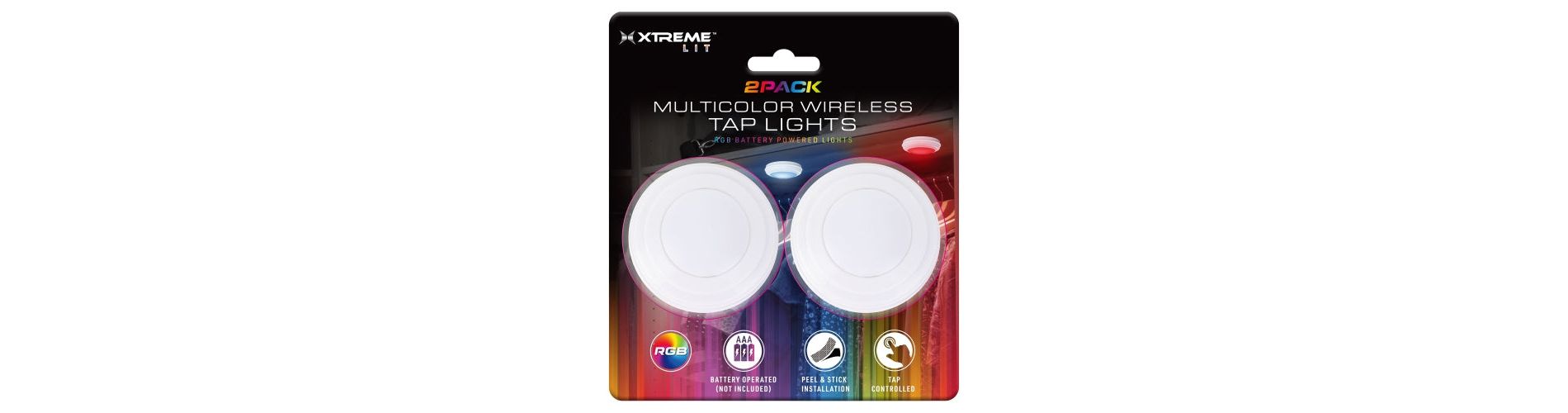 2-Pack RGB LED Puck Lights with Tap Control - Wireless, Dimmable, and Color-Changing Battery-Powered Under Cabinet Lighting