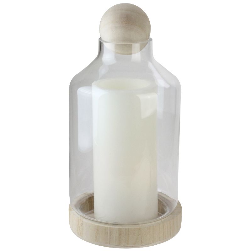 Northlight 14" Transparent Glass Hurricane with Decorative Wooden Lid and Base, 3 of 6