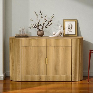 Mshliw 55.1" Modern Storage Cabinet with 2 Doors, 2 Drawers and Curved Side Shelves, Stripe MDF Sideboard Buffet Cabinet for Living Room - 1 of 4