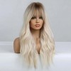 Jessie's Wig 26 Inch Long Wavy With Bang Wig Synthetic Wig Blonde Color With Dark Roots 1 Pc/Pack - 3 of 4
