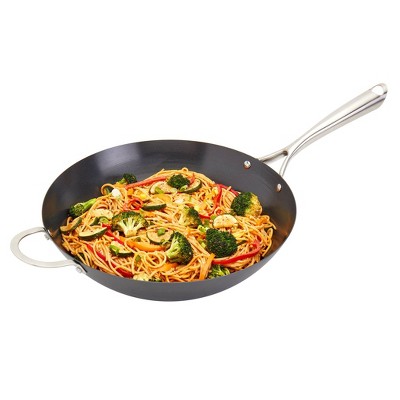 Infuse 14" Black Carbon Steel Nonstick Wok with Stainless Steel Handle