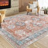Machine Washable Vintage Floral Area Rug Ultra Thin Non Slip Carpet Stain Resistant Floral Printed  Floor Mat for Living Room Bedroom Kitchen - 2 of 4